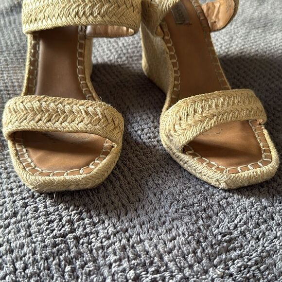 Steve Madden Raffia Espadrille‎ Wedge Sandals Natural Tan Buckle Strap Size 9 - Picture 6 of 12